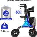 Aojin Rollator Walker for Seniors with Seat, Lightweight & Foldable, 8" All-Terrain Wheels, 18" Big Seat, 6-Level Adjustable Height Rolling Walker, 350 lb Capacity, Blue