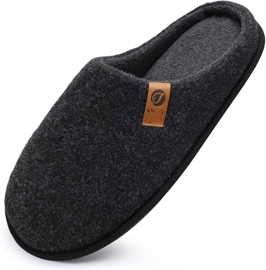 ONCAI Men's House Slippers Memory Foam Slip-On Warm Cozy Scuff Home Bedroom Shoes with Indoor/Outdoor Rubber Soles US Size 7-15 (Felt Black)