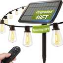 addlon 54(48+6) FT Solar String Lights Waterproof,Patio Lights Solar Powered with Remote& USB Port 24+2 LED Shatterproof Bulbs 3 Lighting Modes Outdoor Lights for Camping Backyard Garden