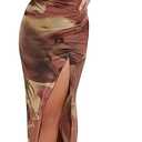 Long Sleeve Fall Wedding Guest Dress 2025 Bodycon Floral Mesh Ruched Cocktail Side Split Maxi Dresses Elegant, XL