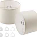 Lampshades Set of 2, Natural Linen Drum Lampshades, 10.24" Top x 10.24" Bottom x 7.48" High, Lamp Shades Replacement for Table and Floor Lamps, Easy Assembly Required(COLOR:White)