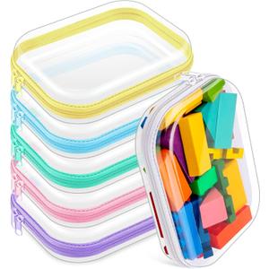 Sanwuta 6 Pcs Clear Hard Zipper Case Plastic Zipper Pouches Transparent Makeup Bag Pencil Case Pouches Toiletry Diaper Bag for Travel Toy Storage Organizer Bins(Assorted Color,7.87 x 5.9 x 2 Inch)