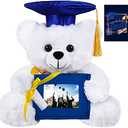 Fovths Graduation Plush Teddy Bear with Blue Non-Woven Picture Frame Diploma Cap for 2024 Graduation 10 Inch Plush Stuffed Animal Teddy Bear with Greeting Card for Graduation Day Gift Decor, White
