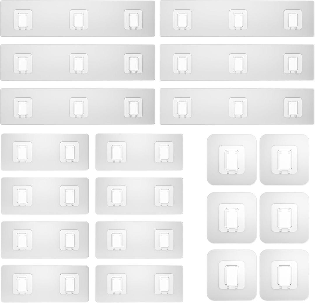 Lsnisni 20 Pack Shower Caddy Adhesive Replacement, Waterproof Shower Shelf Adhesive Strips, Strong Flat Hooks for Bathroom Storage Shelves and Kitchen Racks No Drilling, Clear