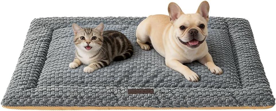 SOMAHE Cat & Dog Bed Mat, Soft Plush Flat Cat Bed with Non-Slip Bottom, 1.2" Thick All-Season Kneading Cushion, Machine Washable Pet Bed for Cats & Small Dogs 20×27Inch, Grey