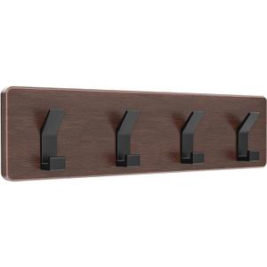 Coat Rack Wall Mounted  Wooden Coat Rack with Hooks, Wall Clothes Rack & Hat Rack for Wall, Heavy Duty Coat Hanger Wall Mount for Entryway, Bedroom, Hallway(Walnut)