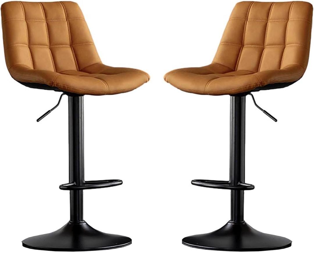 Kitchen Bar Stools Swivel Bar Stools Set of 2 PU Leather Padded Counter Stools Bar Chairs with Footrest Height Adjustable Bar Stools for Dining Room Kitchen Island