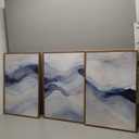 myusuar 3 Piece Large Abstract Framed Wall Art For Living Room, Smoke Texture Ink Navy Blue Canvas Wall Art Modern Minimalist Art Prints Wall Dcor For Bedroom Office 16x24in