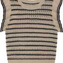 SOLY HUX Women's Striped Knit Top Ruffle Sleeve Crew Neck Going Out Summer Sweater Vest (Medium)