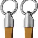 2 x HARFINGTON Car Key Chain Ring Clip Small Leather Keychain Key Fob Key Fob Accessory with Keyrings for Home Car Keys (Silver Tone Brown)