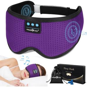 MUSICOZY Sleep Headphones Bluetooth, Sleeping Eye Mask Headband Headphones, Wireless Music Earbuds Earphones with HD Speakers for Side Sleepers Men Women Cool Gadgets Unique Gifts (Lavender Purple)