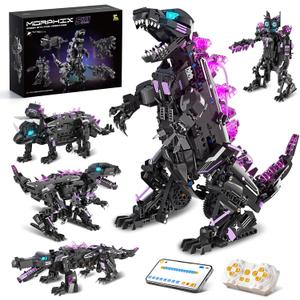 STEM 5 in1 Dinosaurs Building Kits for Kids Ages 8-14, Remote Control and App Controlled Dinosaur Figures Toy, Birthday Gift for 8 9 10 11 12+ Years Old