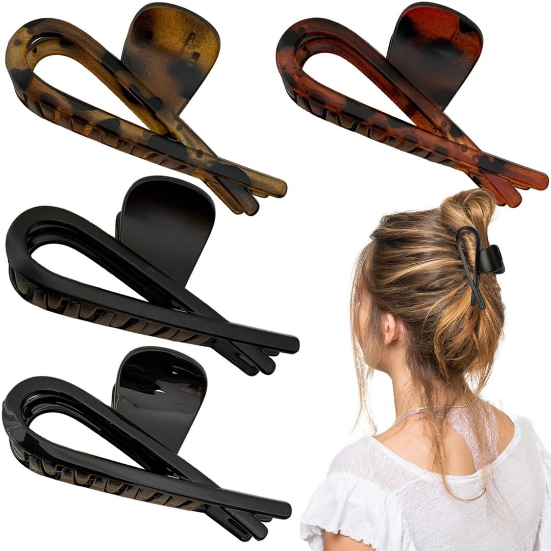 4 PCS Elegant Bow Hair Claw Clips Dolphin Hair Clip Fashion Cute Hair Pin Large Hair Claw Strong Hold Bow Barrettes Leopard Print Styling Accessories for Women Girls