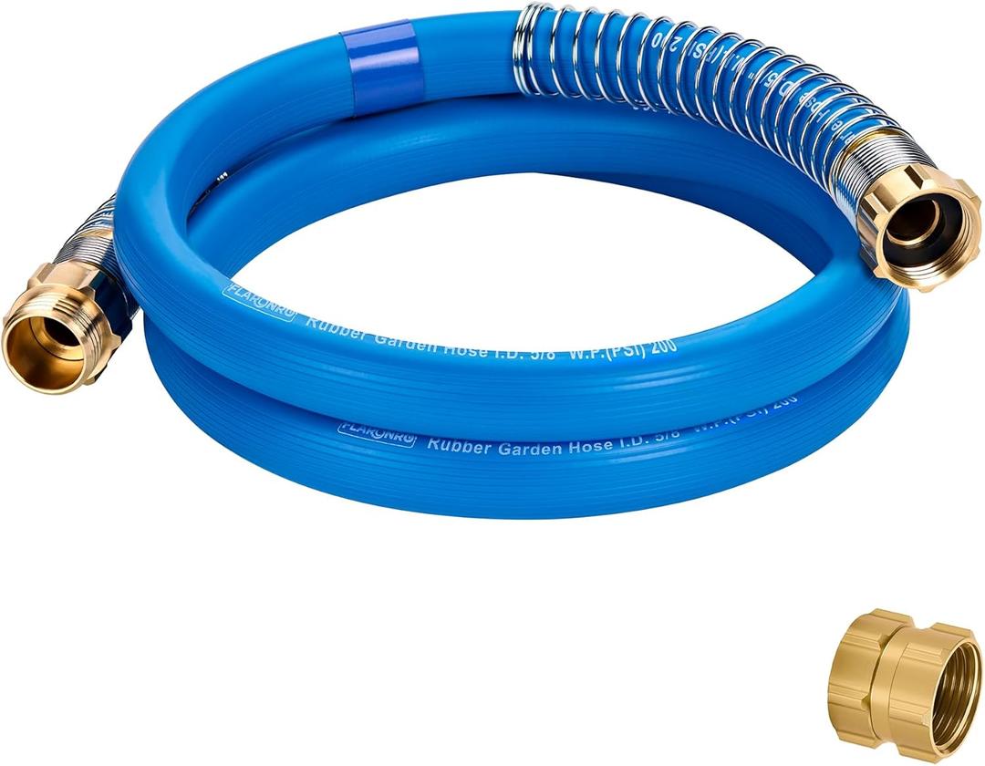5/8 IN. 5FT. Heavy Duty Rubber Garden Hose, High Flow 5/8" I.D. Brass Fitting No Memory Durable Heavy Duty Water Hose Leader Hose for Watering, Irrigation, Water Transfer Pump