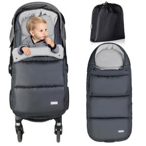 Orzbow Footmuff for Stroller, Weatherproof Anti-Kick Universal Toddler Sleeping Bag,Removable Warm Coral Fleece Lined Stroller Bunting Bag Footmuff, Black (Basic Grey)