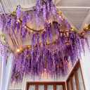 Giegxin 26 Pcs 3D Wisteria Tree for Classroom Room Ceiling Wall Decor Bulletin Board Large Wisteria Garland with 5 Metal Mesh Panel Artificial Fake Hanging Flower Wedding Backdrop(Purple)
