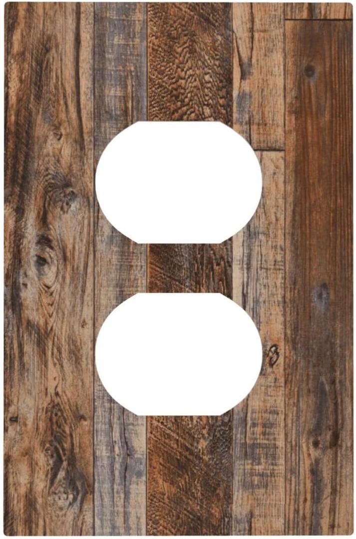Vintage Board Rustic Brown Wood Texture Outlet Covers 1 Gang Duplex Light Switch Cover Decorative Switch Plates Electrical Receptacle Faceplate Wall Plate for Farmhouse Home Decor