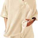 Tankaneo Womens Sweater Set 2 Piece Outfits Oversized 3/4 Sleeve V Neck Knit Tops High Waisted Shorts Lounge Sets (X-Large, Pure Beige)