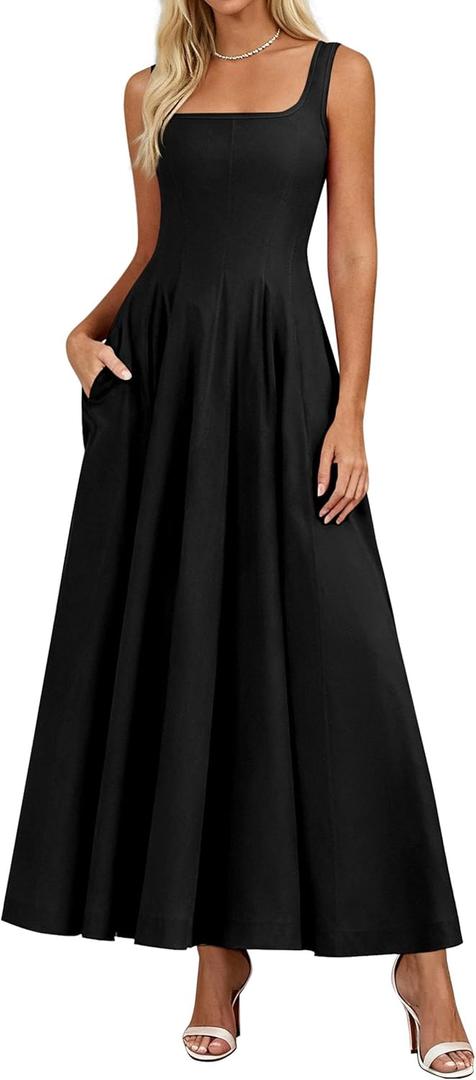 PRETTYGARDEN Cocktail Dresses for Women Formal 2026 Summer Sleeveless A Line Long Flowy Spring Wedding Guest Party Midi Dress (Black, XL)