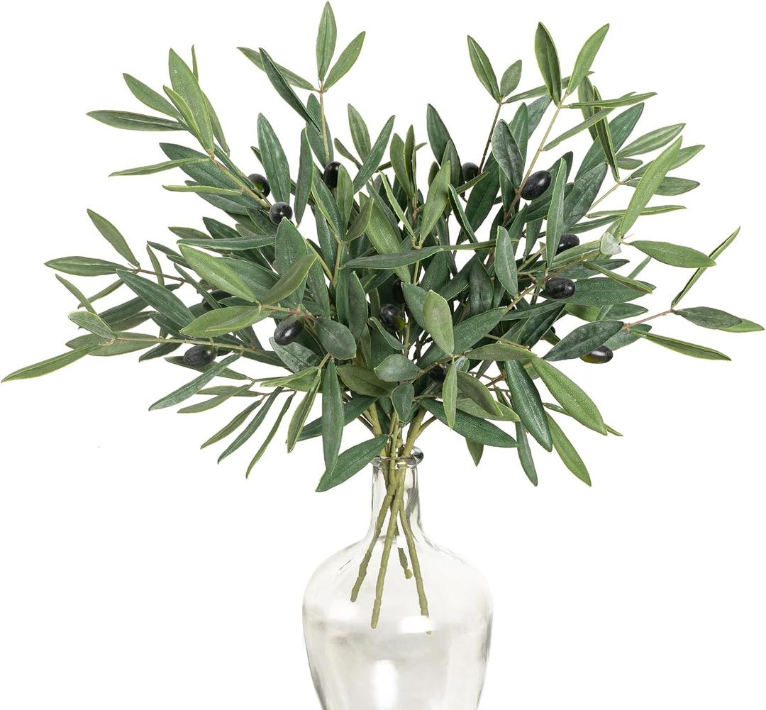 Ttranewsoo Faux Plants Olive Leaves Stems Artificial Plants Olive Tree Branches for Small Vase Tabletop Greenery Decor for Home Decor Office Wedding Party 19.6 4pcs