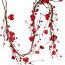 Valentine's Day Garland with Heart and Berry Valentines Day Decorations for Home Wedding Party Fireplace Door Wall Indoor Outdoor Decor