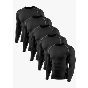 5Pack Men's Compression Shirts Long Sleeve Rash Guard Workout Undershirt Base Layer Athletic Shirt