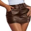 Avanova Women Faux Leather Short Skorts High Waisted Bodycon Sexy Mini Skirts Brown Small (Brown, S)