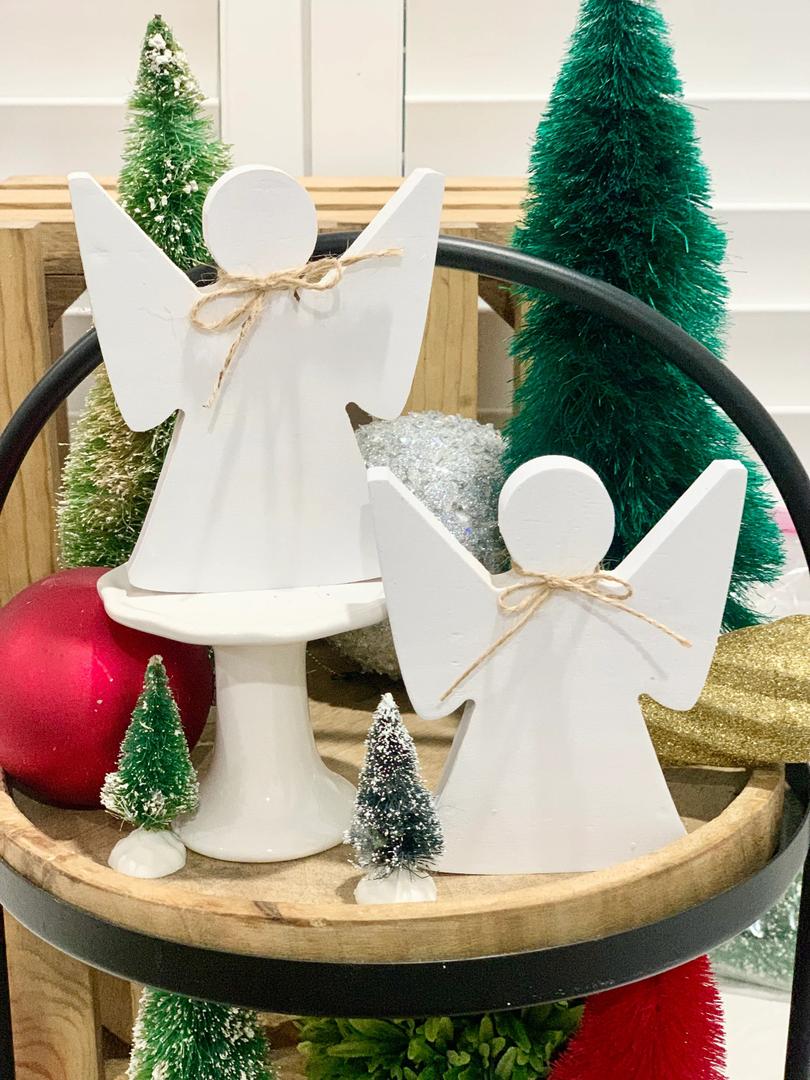 Angel Table Decor Indoor, Christmas Winter Wooden Standing Decorations, Farmhouse Angel Figurine, Tiered Tray Tabletop Centerpieces for Home, Kitchen, Fireplace, Holiday Party