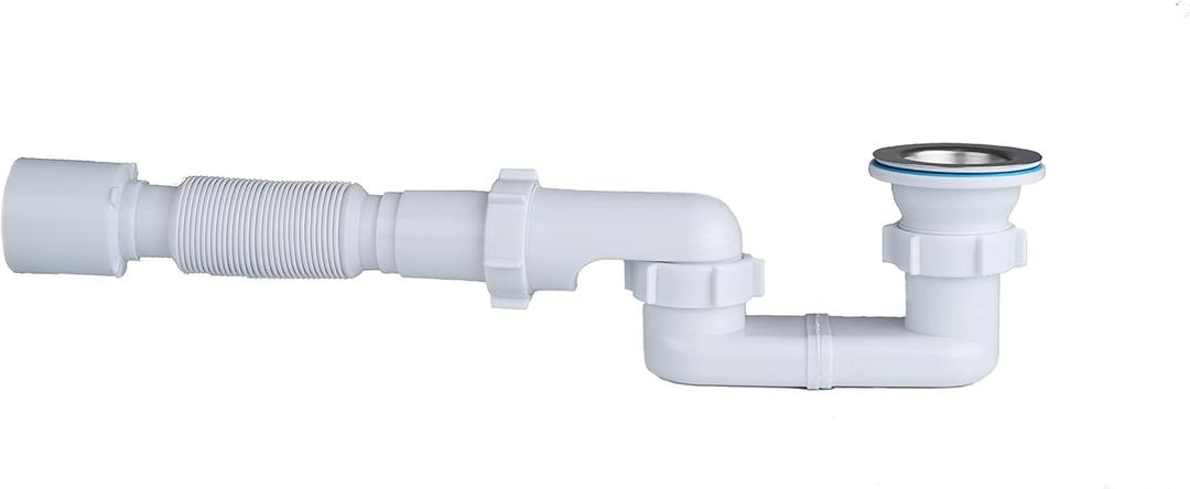 Bath Shower Drain Low Profile p Trap 1 1/2" Bath Flat Trap Kit for Acrylic bathtubs(Waste, Plastic Flexible Pipe + Trap)