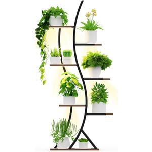 Plant Stand with Grow Light Indoor, 60.24" Tall 7-Tiered Plant Rack to Display, S shape Curved Corner Flower Stand Display Rack Holder for Living Room, Patio, Balcony Dcor