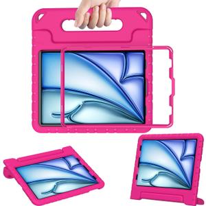AVAWO Kids Case for New iPad Air (M3/M2) 11 Inch 2025/2024, iPad Air 5th/4th Generation 10.9 Inch Case (2022/2020), Light Weight Shockproof Durable Handle Stand Kids Cover, Rose