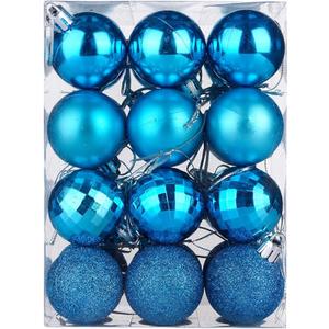 Christmas Ornaments Set of 24 Holiday Balls for Tree Decorations and Festive Indoor (Blue)