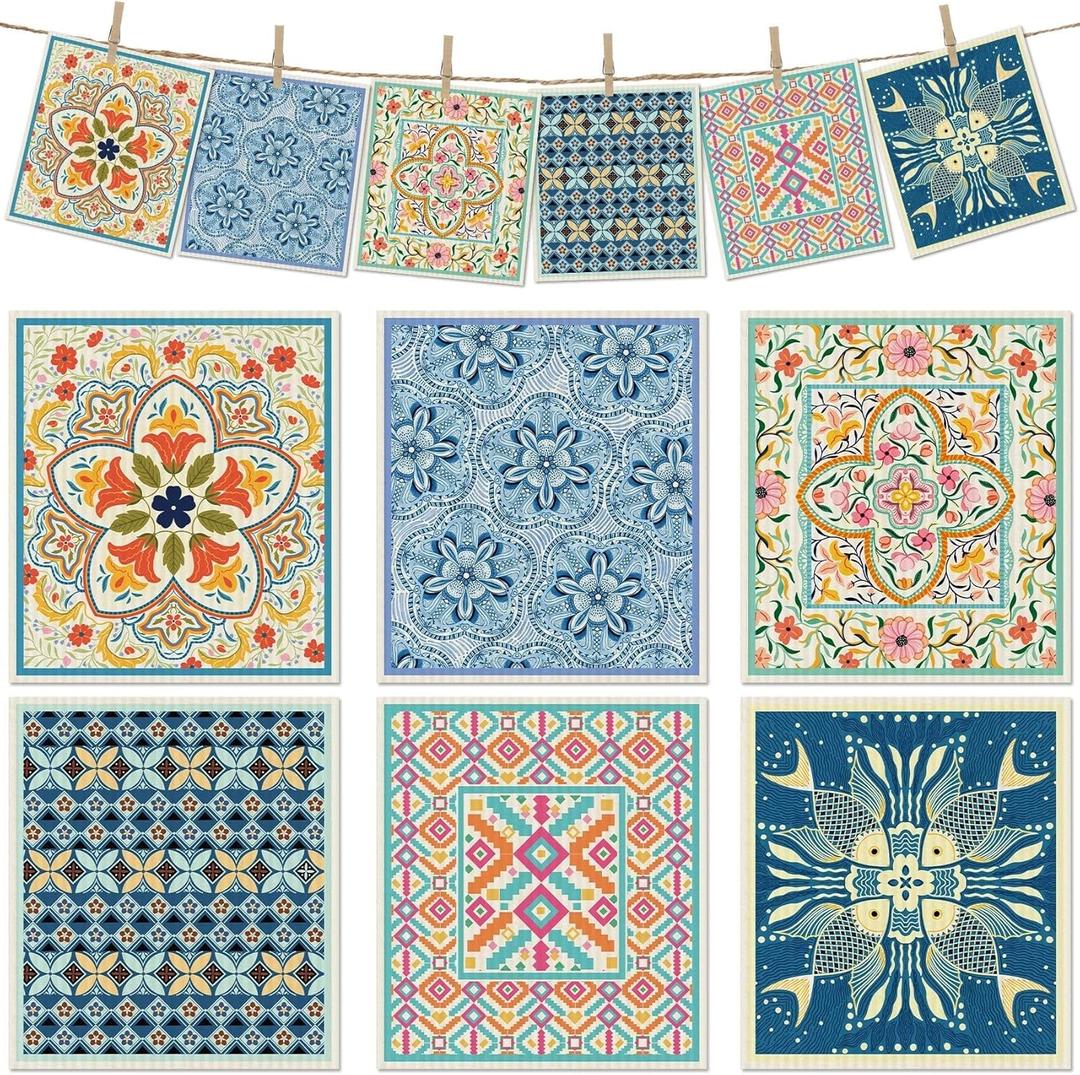 6 Packs Swedish Paper Cloths for Kitchen, Reusable Paper Towels Washable Dish Rags, Highly Absorbent Kitchen Towels Quick Drying Swedish Sponge Cleaning Dish Cloths (Fish Ornamentation)