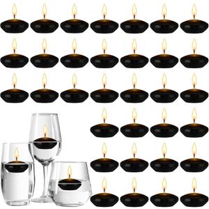 Nuanchu 30 Pcs Black Floating Candles Centerpieces Bulk 1.5 Inch Small Unscented Votive Floating Candles Decoration for Wedding Anniversary Holiday Party Gifts Home Pool Decor