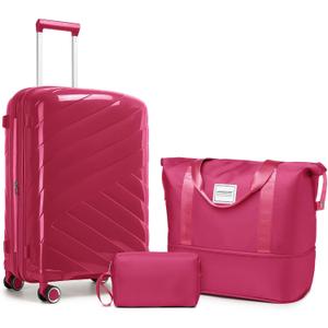 Carry On Luggage 22x14x9 Airline Approved, 20 Inch Expandable Hardshell Luggage Carry-on Suitcases with Spinner Wheels, Carry On Suitcase Set for Women (ROSE RED) (20IN+DB/TB)