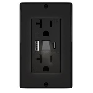 20A USB Outlet with LED Night Light, Electrical Wall Outlet with Type A and Type C USB Charging Ports,Tamper-Resistant Wall Outlets, Wall Plate for Phone Tablet and Cameras Black (1, Black)