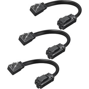 DEWENWILS 1 Ft Extension Cord with 3-Prong Flat Plug, 15A/1875W 14/3 SPT-3 Flat Wire, Space-Saving for Home Office Appliances & Electronics, ETL Certified, 3-Pack, Black