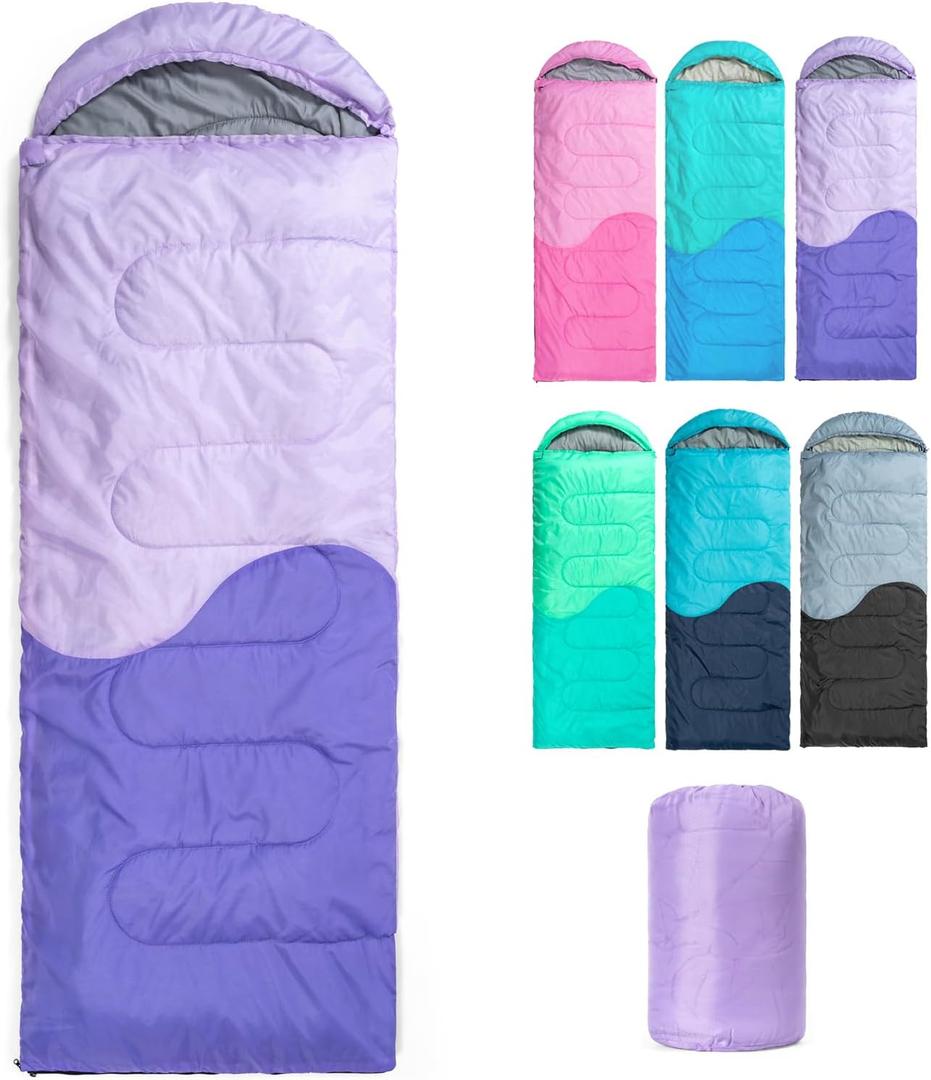Sleeping Bag - 3 Seasons for Adults Kids Boys Girls Camping Hiking - Warm Cold Weather Lightweight Portable with Compression Bag for Backpacking in Spring, Summer, Fall and Winter (Single, 4 lbs-Purple)
