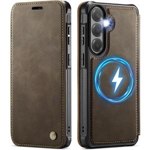 for Samsung Galaxy S26 Wallet Case Compatible with Magsafe, Slim PU Leather Flip RFID Blocking Card Holder Stand Shockproof Magnetic Women Men Wallet Phone Case Cover for Galaxy S26, Brown