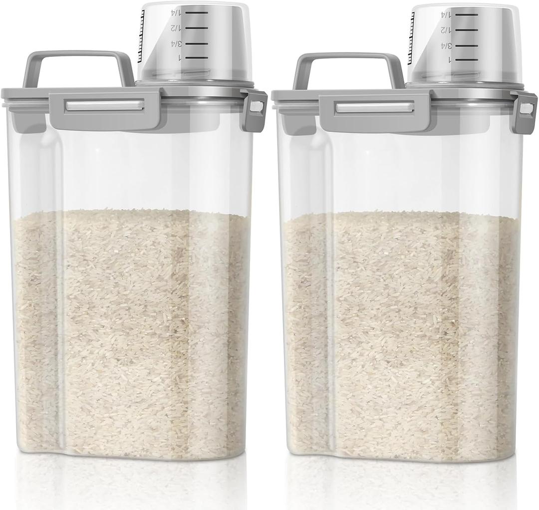 TBMax Rice Container 2 Pack 5 Lbs, Small Pet Dog Cat Food Container Dispenser, Kitchen Cereal Storage Container with Cup, Perfect for Daily Use, Travel, and Portion Control (Ash Grey&Ash Grey)