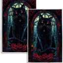 3 x Rvsticty Gothic Halloween Kitchen Towels Set of 2,Gothic Roses Black Cat Dish Towels Goth Halloween Day of The Dead Decoration and Supplies for Home Kitchen Dining-18X26''