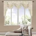 Loom and Mill Luxury Jacquard Waterfall Valance for Living Room, Elegant Damask Swag Window Valances with Beads, Beige Swag Curtains for Bedroom Banquet Holiday Decoration(W79Inch,1 Panel)