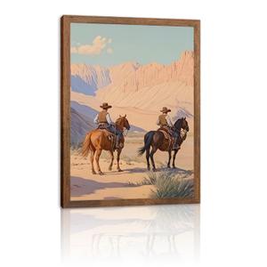 Vintage Western Cowboy Canvas Wall Art,Wild desert Horse Riding Wall Decor,Retro wilderness ranch Landscapes Posters Prints,Gift for Men & Women,Living Room Farmhouse Bedroom Home Decor 16x24in Framed