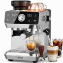 Espresso Machine with Grinder, 20-Bar Programmable Semi-Automatic Coffee Maker, Visual Pressure Gauge & Touchscreen, Compact Design with Tamper, Make Americano, Latte, Cold Brew, Silver