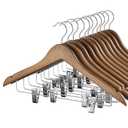 Wooden Hangers 12 Pack Hangers with Clips Wood Hangers Wooden Clothes Hanger Natural Smooth Finish Wooden Hanger Premium Wooden Hangers for Clothes Suit, Walnut