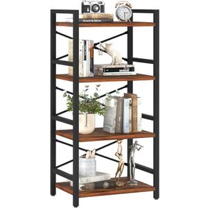 Yoobure 4 Tier Bookshelf - Small Book Shelf Industrial Bookcase, Narrow Book Case Book Storage Organizer for CD/Movie/Book, Bookshelves for Bedroom Office Living Room Berry Brown
