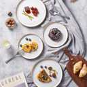 famiware Star Salad Plates for 6, 8 inches Plate Set, Stoneware Dinnerware, Small Dinner Plates for Dessert, Salad, Appetizer, Cappuccino White