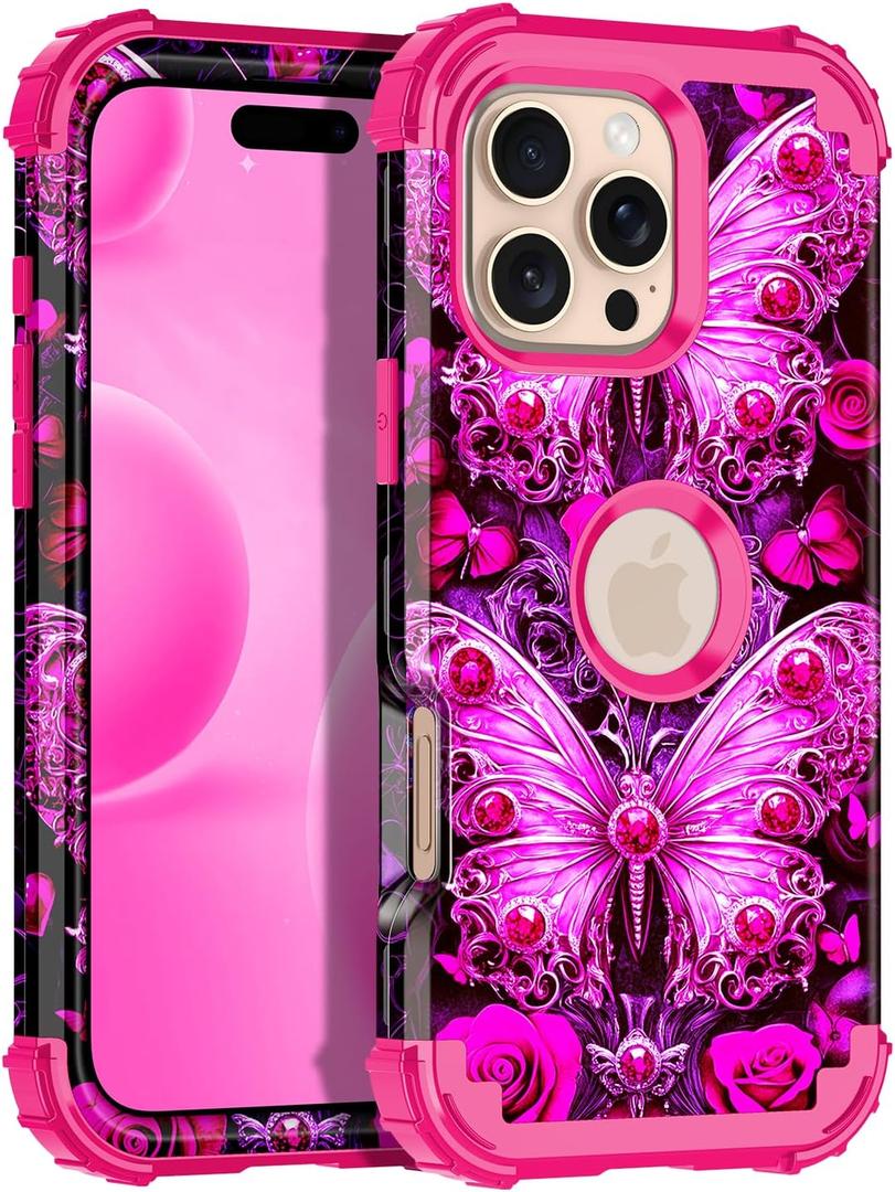 Miqala Compatible with iPhone 16 Pro Max Case,Glow in The Dark Three Layer Heavy Duty Shockproof Hard Plastic Bumper+Soft Silicone Protective Case for iPhone 16 Pro Max 6.9 inch,All Purple