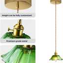 Kulukulu Retro Style Pendant Light, Mid Century Smoked Glass Ceiling Hanging Lamp, Vintage Hand Blown Fixture for Bedroom Dining Room, Kitchen Island - Flower, Green, Small, 1 Pack