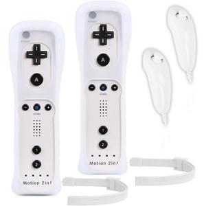 Motion Plus Wii Controllers 2Packs with Nunchucks, Wii Remote Controllers Compatible for wii and Wii U with Built in Motion Plus (2whites)